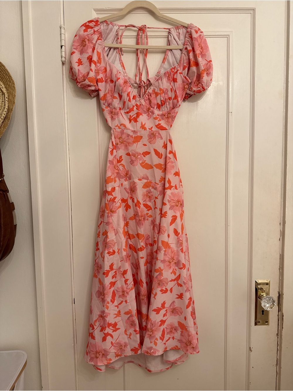 Hello Molly Pink Floral Puff-Sleeve Midi Dress